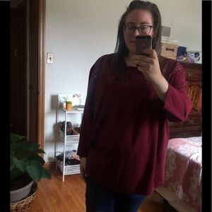 Lace Inset Burgundy Blouse